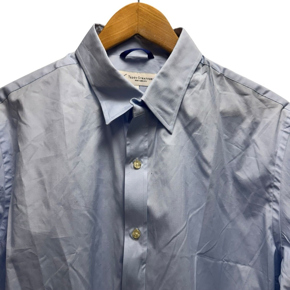 Teddy Stratford NYC Men's Size 4 Button Front Zip Blue Long Sleeve Cotton Shirt